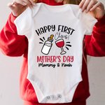 Personalized Cheers Happy First Mother’s Day 100% Cotton Baby Onesie with Name Mother's Day Gift For Mom Baby