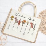 Personalized Large Capacity 1-20 Birth Flowers Garden Jute Tote Bag with Names Birthday Mother's Day Gift for Woman