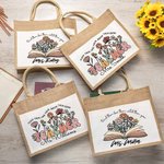 Borsa personalizzata in iuta con fiori selvatici Boho, tasca in tela e nome Regalo di apprezzamento per l'insegnante per il ritorno a scuola