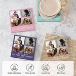 Personalized  4 Photos Collage Ceramic Coasters with Text Set of 2 Housewarming Mother's Day Gift for Mother Family