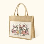 Borsa personalizzata in iuta con fiori selvatici Boho, tasca in tela e nome Regalo di apprezzamento per l'insegnante per il ritorno a scuola
