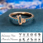Bague d'Argent Personnalisée avec Pierre de Naissance et Signe du Zodiaque Cadeau Anniversaire Fête des Mères pour Femme