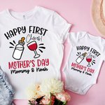 Personalized Cheers Happy First Mother’s Day 100% Cotton Baby Onesie with Name Mother's Day Gift For Mom Baby