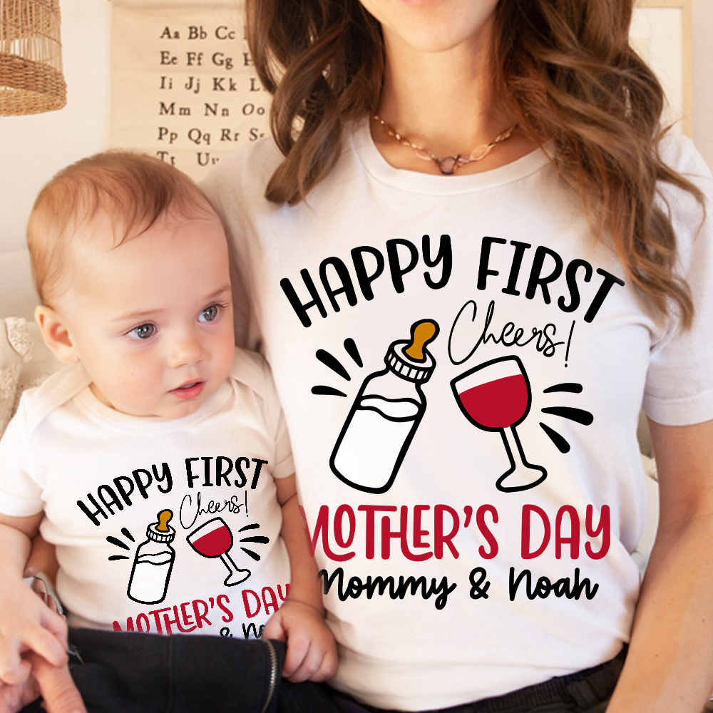 Personalized Cheers Happy First Mother’s Day 100% Cotton Baby Onesie ...