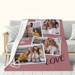 Gepersonaliseerde Love Kleurrijke 1 - 4 Foto's Collage Zachte Deken met Tekst Verjaardag Moederdag Cadeau voor Familie
