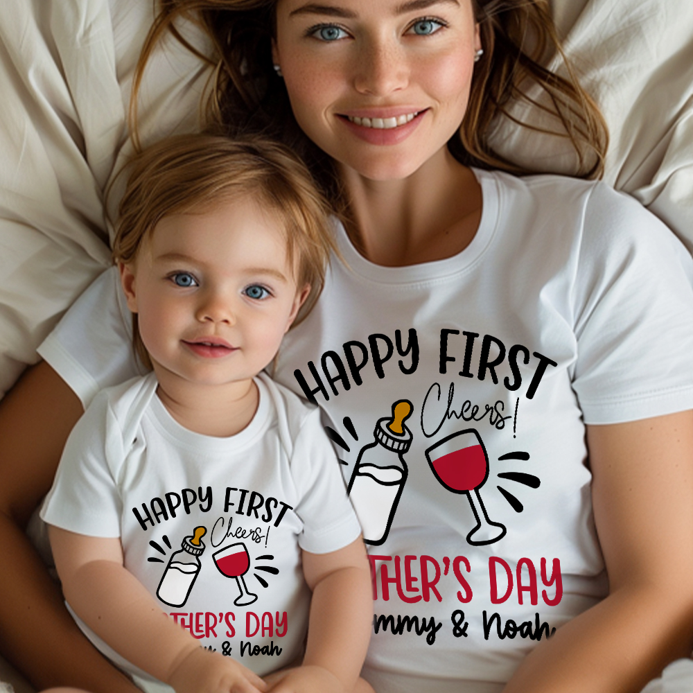 Personalized Cheers Happy First Mother’s Day 100% Cotton Baby Onesie ...