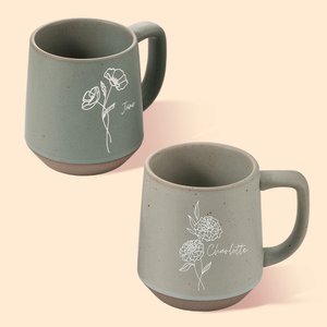 Personalized Birth Flower Retro Handmade Stoneware 12oz Mug with Name Housewarming Birthday Mother's Day Gift for Mom Grandma