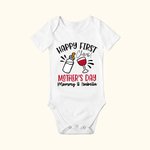 Personalized Cheers Happy First Mother’s Day 100% Cotton Baby Onesie with Name Mother's Day Gift For Mom Baby