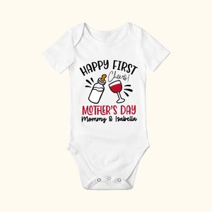 Personalized Cheers Happy First Mother’s Day 100% Cotton Baby Onesie with Name Mother's Day Gift For Mom Baby