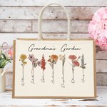 Personalized Large Capacity 1-20 Birth Flowers Garden Jute Tote Bag with Names Birthday Mother's Day Gift for Woman