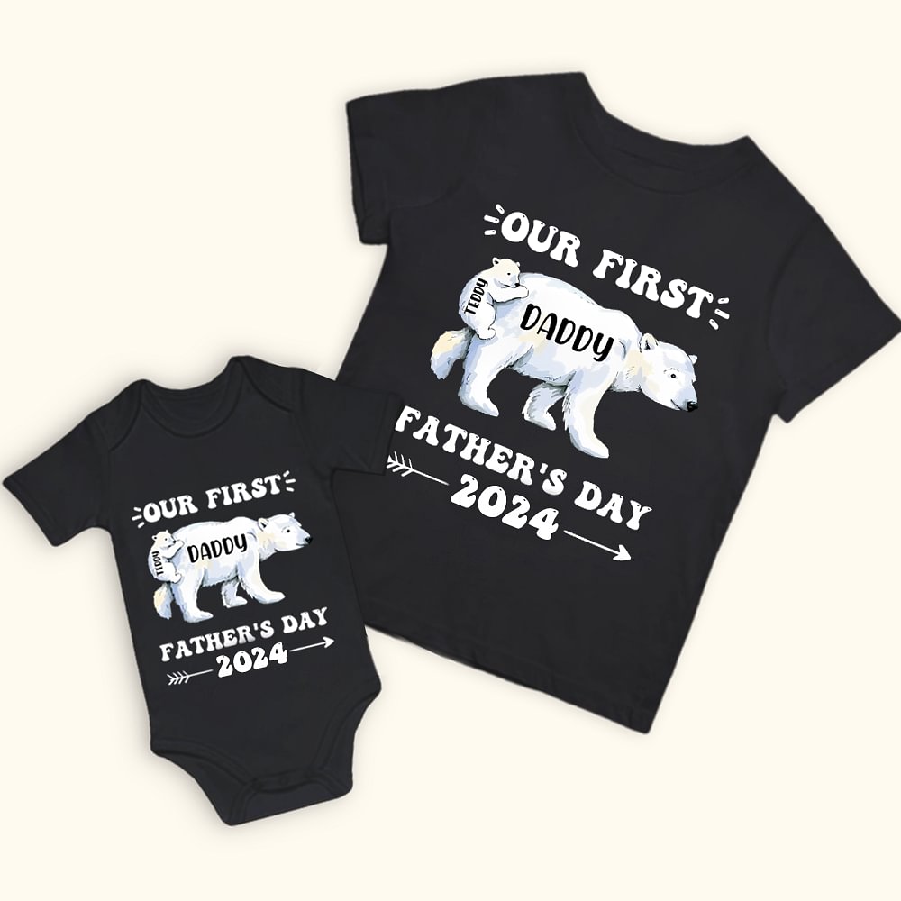 Ensemble T-shirt Onesie Bébé Personnalisé avec Texte Vêtement Assorti Ours et Oursons Cadeau Fête des Pères pour Nouveau Papa