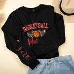 Personalized Multicolour Faux Sequin Basketball Leopard Heart Sweatshirt Hoodie T-shirt with Name Birthday Sport Gift for Basketball Lover