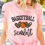 Personalized Multicolour Faux Sequin Basketball Leopard Heart Sweatshirt Hoodie T-shirt with Name Birthday Sport Gift for Basketball Lover