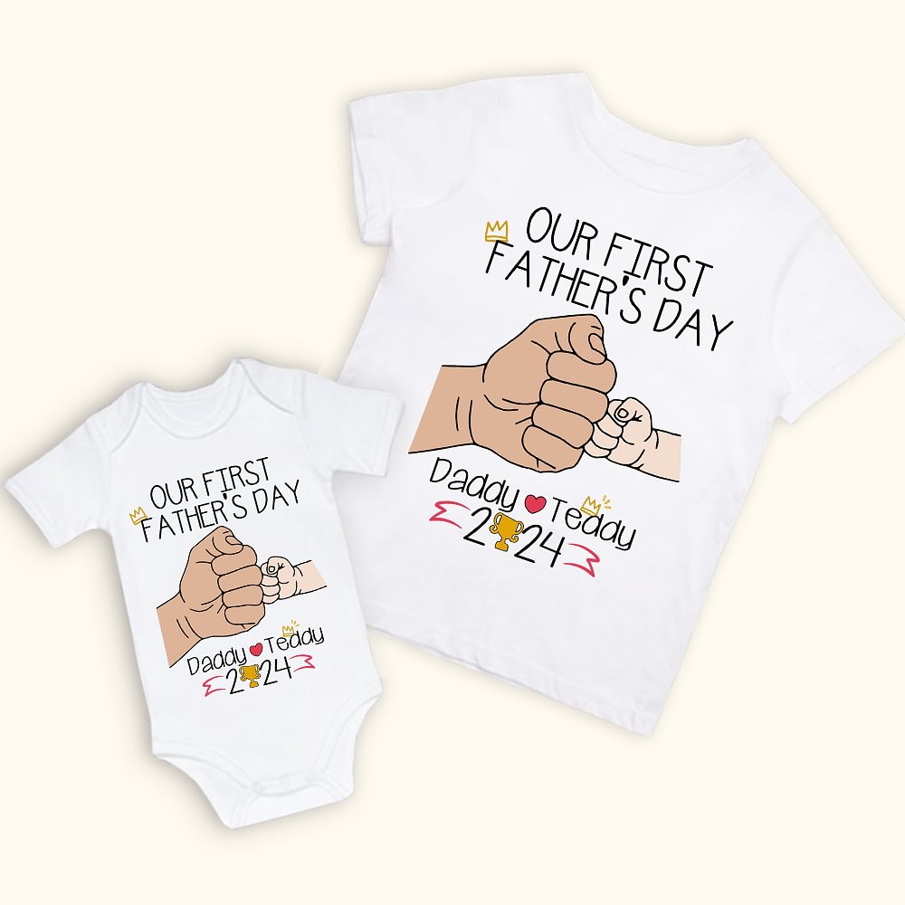 Onesie T-Shirt Personnalisé avec Noms Papa et Bébé Vêtement 100% Coton Cadeau Fête des Pères pour Nouveau Papa Bébé Nouveau-né