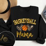 Personalized Multicolour Faux Sequin Basketball Leopard Heart Sweatshirt Hoodie T-shirt with Name Birthday Sport Gift for Basketball Lover