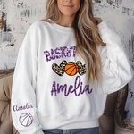 Personalized Multicolour Faux Sequin Basketball Leopard Heart Sweatshirt Hoodie T-shirt with Name Birthday Sport Gift for Basketball Lover