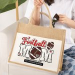 Personalised Baseball Football Basketball Mom Pattern Jute Tote Bag with Text Mother's Day Birthday Gift for Mom