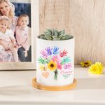 Gepersonaliseerde keramische handafdruk boeket bloempot met bamboe basis Moederdag cadeau voor moeder