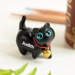 Personalised Mini Cute Cat Wooden Carved Statue Collectible Figurine with Engraved Name Handmade Home Desk Decor Birthday Gift for Cat Lovers