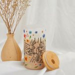 Personalized Hand in Hand Watercolour Floral 20oz Frosted Glass Tumbler with Lid Straw and Names Birthday Mother's Day Gift for Woman