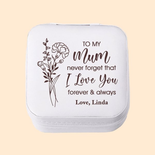 Boîte à bijoux en cuir personnalisée avec nom Accessoire de voyage portable Anniversaire Fête des mères Cadeau pour Maman Grand-mère