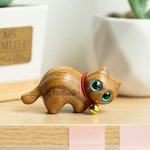 Personalised Mini Cute Cat Wooden Carved Statue Collectible Figurine with Engraved Name Handmade Home Desk Decor Birthday Gift for Cat Lovers
