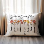 Taie d'Oreiller Personnalisé avec Texte 1-10 Prénoms et Fleurs de Naissance Thème Jardin Grand-Mère Décoration sur Canapé Fête des Mères pour Famille
