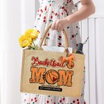Personalised Baseball Football Basketball Mom Pattern Jute Tote Bag with Text Mother's Day Birthday Gift for Mom