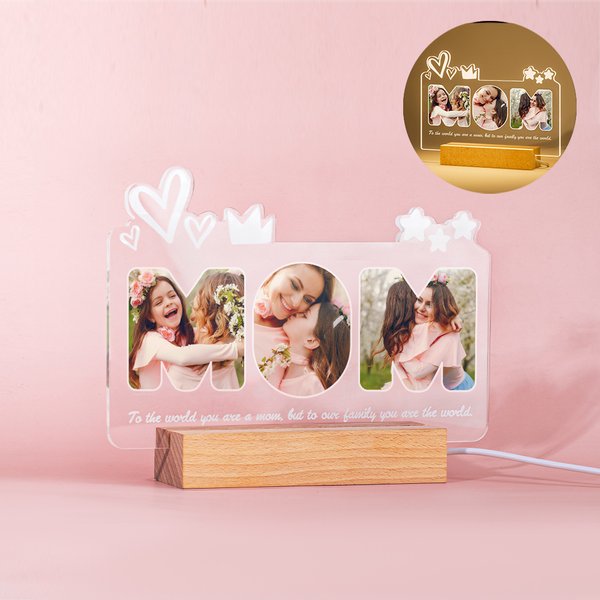 Veilleuse LED personnalisée avec base en bois et 7 modes d'éclairage Cadeau de fête des mères pour maman grand-mère