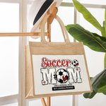 Personalised Baseball Football Basketball Mom Pattern Jute Tote Bag with Text Mother's Day Birthday Gift for Mom