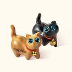 Personalised Mini Cute Cat Wooden Carved Statue Collectible Figurine with Engraved Name Handmade Home Desk Decor Birthday Gift for Cat Lovers