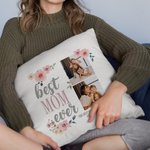 Gepersonaliseerde Best Mom Ever Fotocollage Bloemen Kussenhoes met Tekst Moederdagcadeau voor Moeder Oma