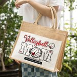 Personalised Baseball Football Basketball Mom Pattern Jute Tote Bag with Text Mother's Day Birthday Gift for Mom