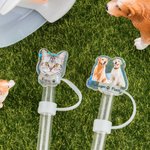 Personalized Pet Portrait Food-safe Reusable Straw Cover with 1-3 Names for Stanley Tumbler Accessory Birthday for Pet Lover