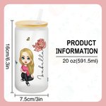Personalised Cute Cartoon Women Girl Birth Flower Bouquet 20oz Glass Cup with Bamboo Lid Birthday Mother's Day Gift for Her