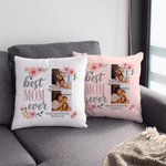 Gepersonaliseerde Best Mom Ever Fotocollage Bloemen Kussenhoes met Tekst Moederdagcadeau voor Moeder Oma