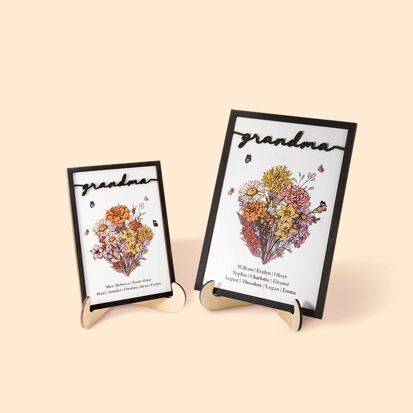 Ramillete de flores de nacimiento personalizado Marco de madera con nombre del niño Decoración del hogar Día de la madre Cumpleaños Regalo para mamá A