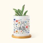 Maceta de cerámica con nombre y base de bambú Flores de acuarela personalizadas con efecto 3D Mano en mano Regalo del Día de la Madre para mamá Abuela