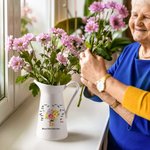 Personalized Carnation Butterfly White Ceramic Vase with 1-12 Names Mother's Day Birthday Gift for Mom Grandma