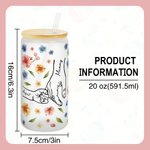 Personalized Hand in Hand Watercolour Floral 20oz Frosted Glass Tumbler with Lid Straw and Names Birthday Mother's Day Gift for Woman