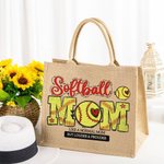 Personalised Baseball Football Basketball Mom Pattern Jute Tote Bag with Text Mother's Day Birthday Gift for Mom