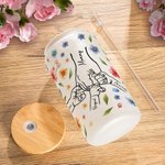 Personalized Hand in Hand Watercolour Floral 20oz Frosted Glass Tumbler with Lid Straw and Names Birthday Mother's Day Gift for Woman