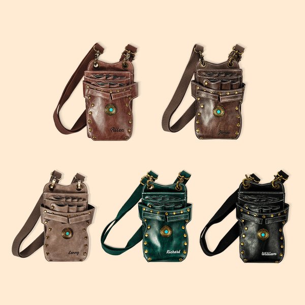 Embroidered Leather Scissors Waist Bag - Name and Belt Gift