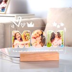 Gepersonaliseerde fotocollage moeder LED nachtlampje met houten basis en 7 lichtstanden Moederdag Verjaardagscadeau voor mama oma