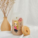 Personalised Cute Cartoon Women Girl Birth Flower Bouquet 20oz Glass Cup with Bamboo Lid Birthday Mother's Day Gift for Her