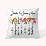 Taie d'Oreiller Personnalisé avec Texte 1-10 Prénoms et Fleurs de Naissance Thème Jardin Grand-Mère Décoration sur Canapé Fête des Mères pour Famille