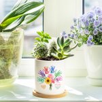 Gepersonaliseerde keramische handafdruk boeket bloempot met bamboe basis Moederdag cadeau voor moeder
