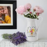 Personalized Carnation Butterfly White Ceramic Vase with 1-12 Names Mother's Day Birthday Gift for Mom Grandma