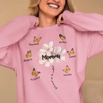 Gepersonaliseerd Geboortebloem T-shirt Sweatshirt met 1-9 Vlinders en Namen Multicolor Beschikbaar Moederdag Verjaardagscadeau voor Mama Oma
