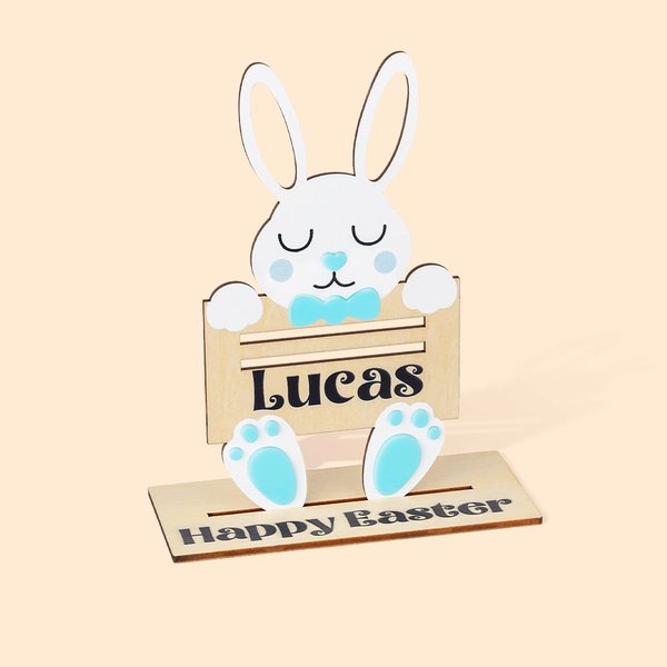 Gepersonaliseerd houten Bunny geld houder met naam paasmand label vakantie feest cadeau voor kinderen
